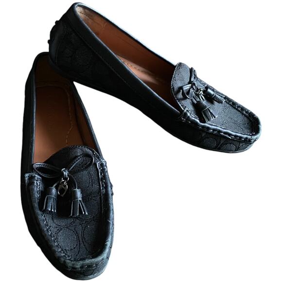 COACH Signature C Loafers Black Leather Driving Moccasin Women's 6.5 B Classic - Picture 1 of 16